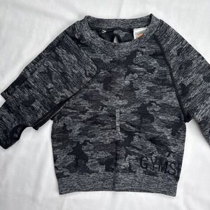 Gymshark Adapt Camo Seamless Long Sleeve Women's Crop‎ Top Size XS Black Gray